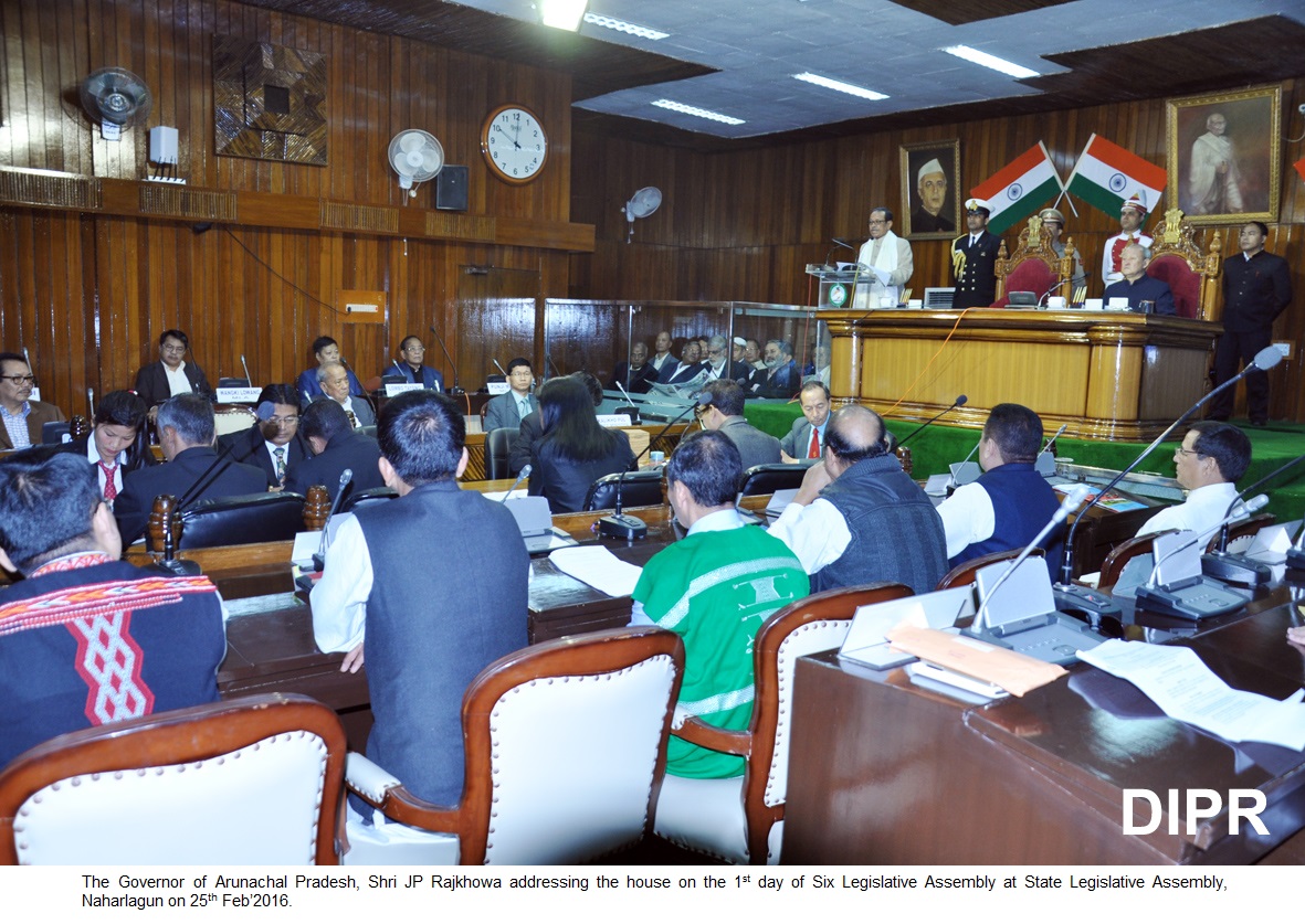 The Governor of Arunachal Pradesh, Shri JP Rajkhowa addressing the house on the 1st day of Six Legislative Assembly at State Legislative Assembly, Naharlagun on 25th Feb�2016.